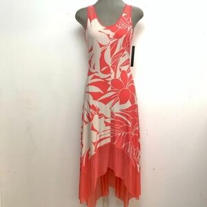 Andrew Marc Coral and White High Low Dress